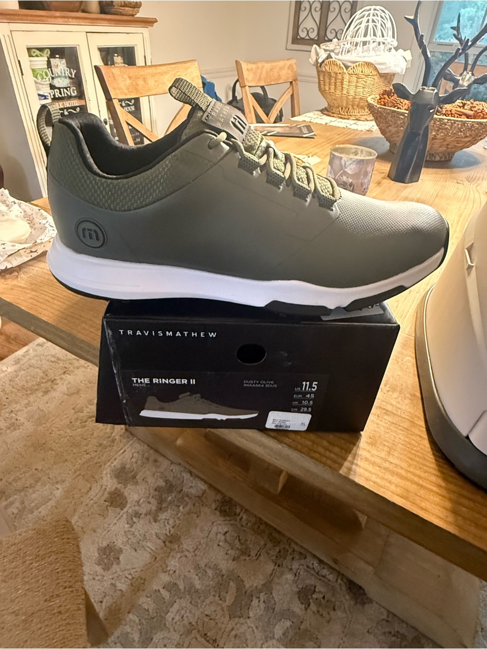 Travis Mathew Olive Green Low-Top Men's Sneaker with White Sole